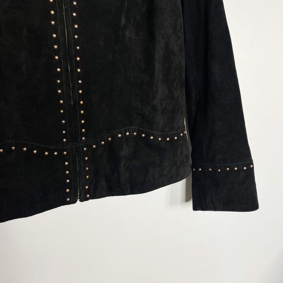 Scully Womens M Black Bronze Studded Cross Suede Leather Jacket Western Country - Picture 6 of 12